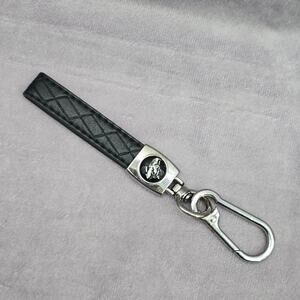 Black Faux Leather Quilt Silver Clip Hook‎ Keychain Escalade Car Accessories
